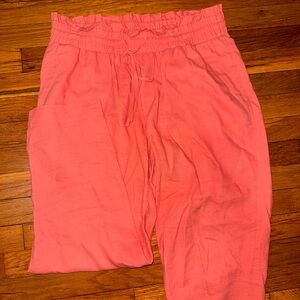 Coral Drawstring Paperbag Waist Pants